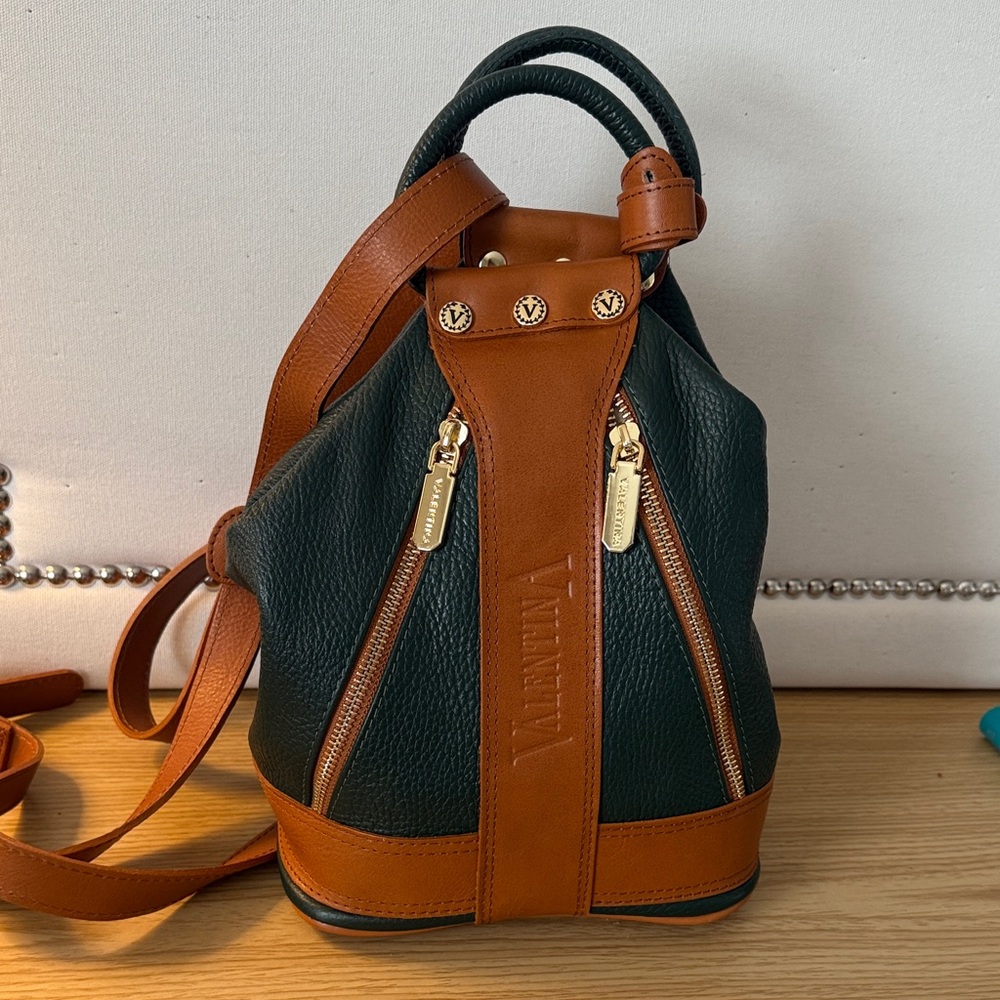 Valentina Green and Tan Leather Convertible Crossbody Backpack